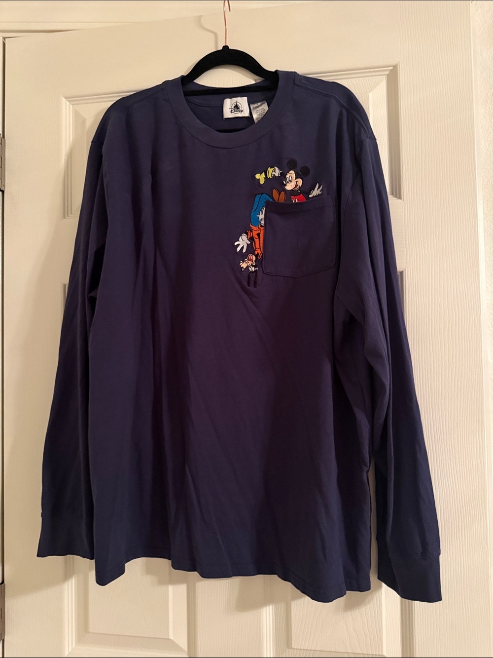 Disney Dark Blue Long Sleeve Tee with Mickey Pocket Peek